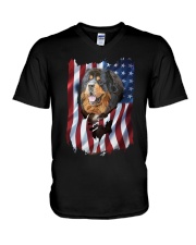 American Flag Tibetan mastiff V-Neck T-Shirt thumbnail