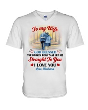 God Blessed The Broken Road Husband To Wife V-Neck T-Shirt tile