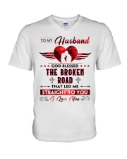 God Blessed The Broken Road - Wife To-Husband V-Neck T-Shirt tile