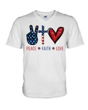 Peace Faith Love American Flag V-Neck T-Shirt tile