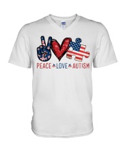 Peace Love Autism V-Neck T-Shirt tile