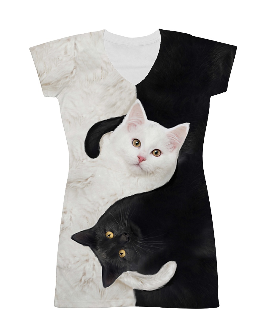yin yang Cats Black and White All-over Dress