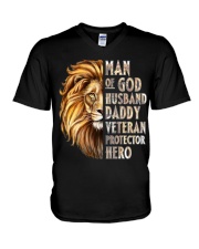 Man Of God Husband Daddy Veteran Protecor Hero V-Neck T-Shirt tile
