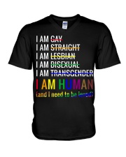 I am human and i need love V-Neck T-Shirt tile