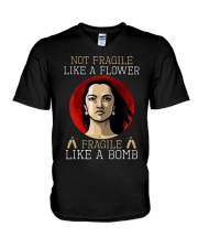 NOT FRAGILE LIKE A FLOWER V-Neck T-Shirt tile