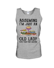 Assuming old lady baker Unisex Tank tile