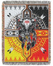 Native American Pattern Blanket - Medicine Wheel Feather 60x80 - Woven Blanket tile