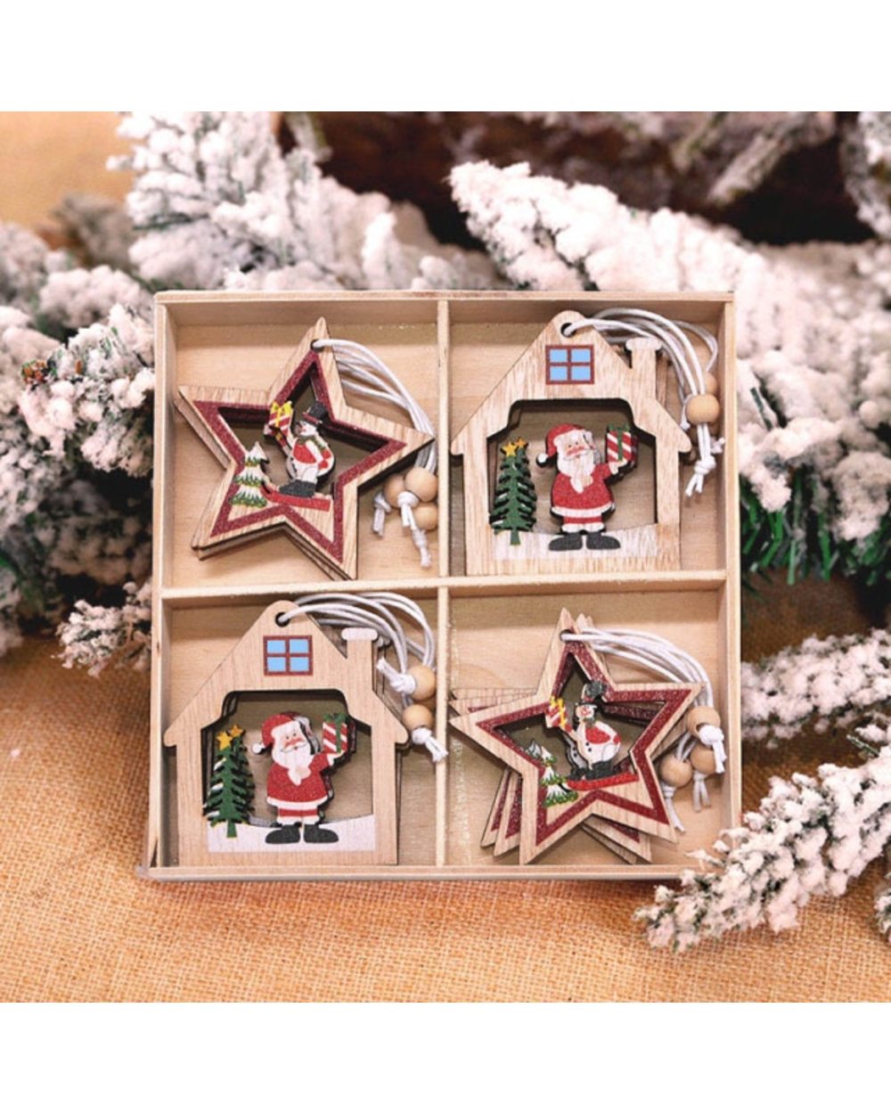 12Pcs Christmas Snowflakes Wooden Pendants Xmas Tree Ornaments Home Hanging Decor Christmas Decorations VG06 template
