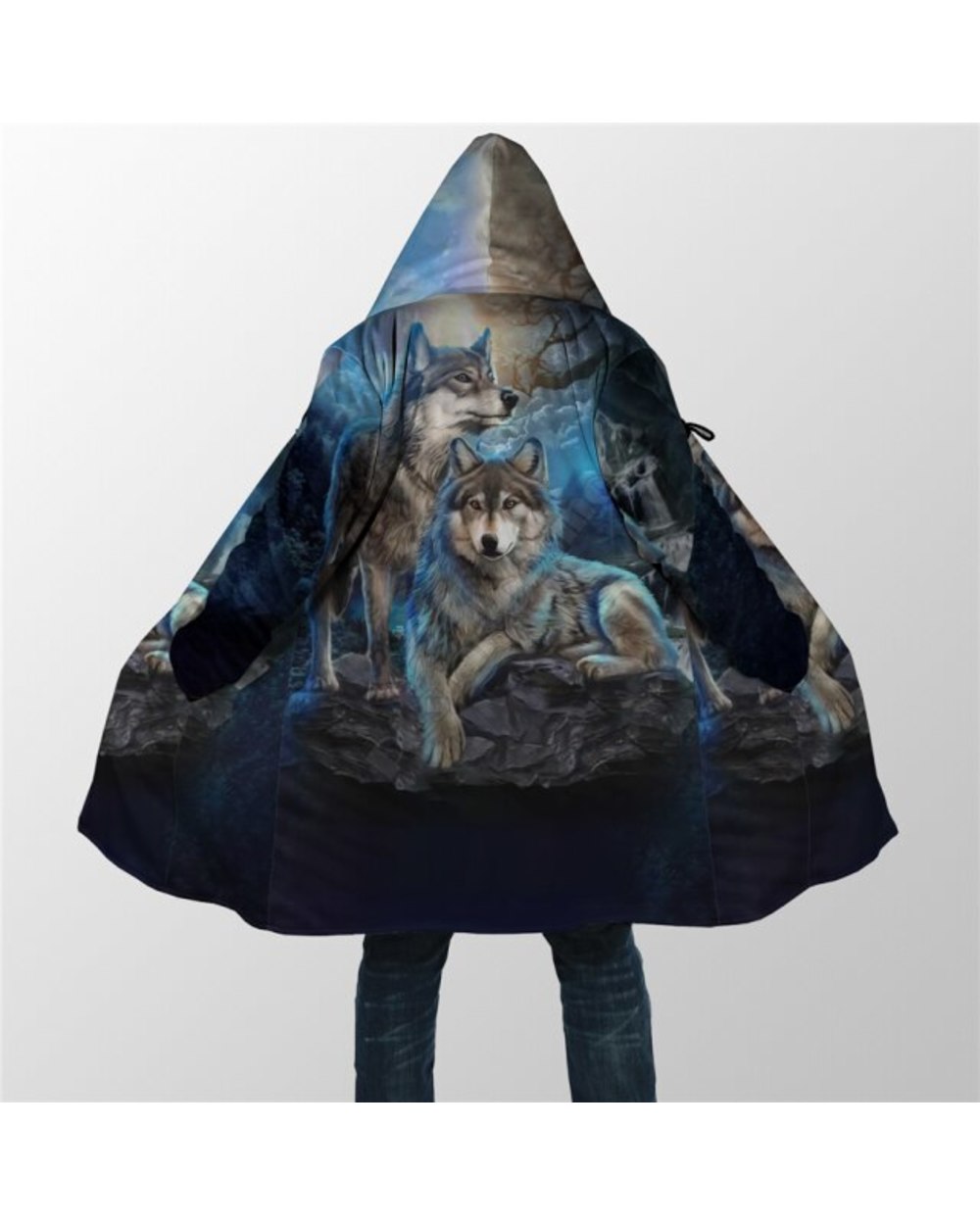 Winter Men For Women Hooded Cloak Wolf 3D All Over Prined Fleece wind breaker Warm Hood Cloak VG06 template