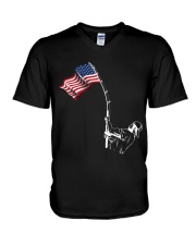 Creative American FLag with Fishing Rod V-Neck T-Shirt tile
