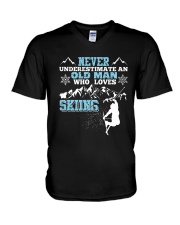 NEVER UNDERESTIMATE AN OLD MAN WHO LOVES SKIING T- V-Neck T-Shirt thumbnail