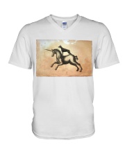 Doberman Riding Horse Poster V-Neck T-Shirt tile