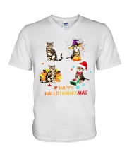 Happy HalloThanksMas T shirt V-Neck T-Shirt tile