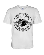 I like to think Michigan misses me too T shirt V-Neck T-Shirt tile