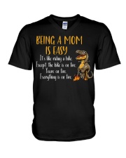 Being A Mom Is Easy Dinosaur Daughter To Mom V-Neck T-Shirt tile