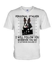 Personal Stalker Boston Terrier V-Neck T-Shirt tile