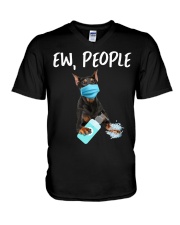 Ew People Dog Wearing A Face Mask German Pinscher V-Neck T-Shirt tile