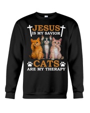Jesus Is My Savior Cats Are My Therapy Crewneck Sweatshirt tile