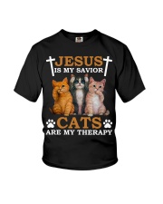 Jesus Is My Savior Cats Are My Therapy Youth T-Shirt tile