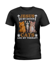 Jesus Is My Savior Cats Are My Therapy Ladies T-Shirt tile