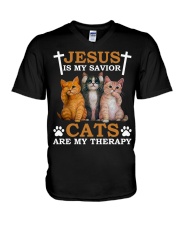 Jesus Is My Savior Cats Are My Therapy V-Neck T-Shirt tile