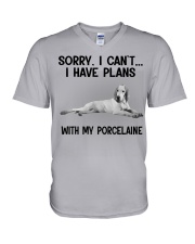 I have plans with my dog Porcelaine V-Neck T-Shirt tile