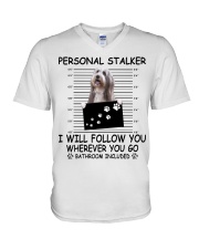 Personal Stalker Bearded Collie V-Neck T-Shirt tile