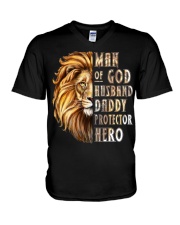Lion Man of God Husband Daddy Protector Hero V-Neck T-Shirt tile