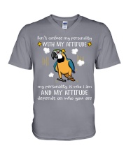 Blue and Gold Macaw dont confuse V-Neck T-Shirt tile