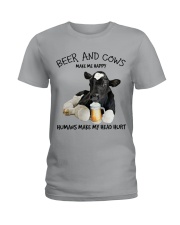 Cow And Beer make me happy Gift for you Ladies T-Shirt tile