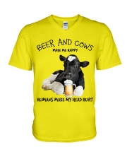 Cow And Beer make me happy Gift for you V-Neck T-Shirt tile