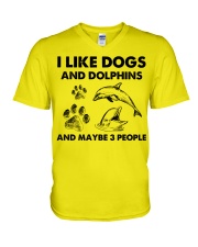 Dolphin and dog three people 251 V-Neck T-Shirt tile