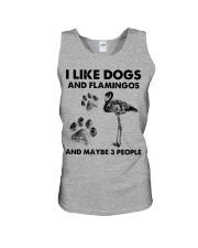 Flamingo and dog three people bird lover Unisex Tank tile