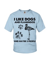 Flamingo and dog three people bird lover Youth T-Shirt tile