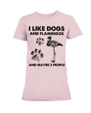 Flamingo and dog three people bird lover Premium Fit Ladies Tee tile