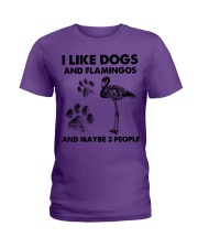 Flamingo and dog three people bird lover Ladies T-Shirt tile