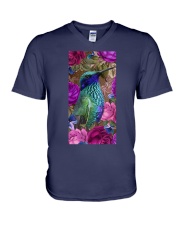 Hummingbird rose cus1 for hummingbird lover V-Neck T-Shirt tile