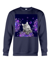 Cat flowers lavenders cat lovers Crewneck Sweatshirt tile