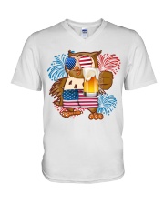 Owl america cheer owl lovers V-Neck T-Shirt tile