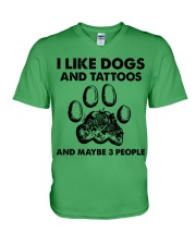Tattoo and dog three people V-Neck T-Shirt tile
