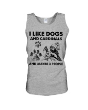 Cardinal and dog three people bird lover dog mom Unisex Tank tile