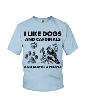 Cardinal and dog three people bird lover dog mom Youth T-Shirt tile