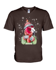 Flamingo warm winter christmas bird lover V-Neck T-Shirt tile