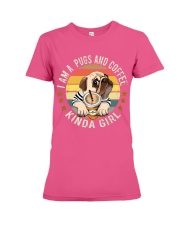 Pug and Coffee Kinda girl Gift for you Premium Fit Ladies Tee tile