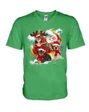 Chihuahuas With Santa Claus On The Moon V-Neck T-Shirt tile
