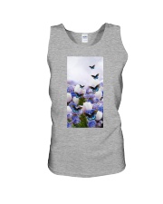 Butterfly white and blue flowers insect bug lover Unisex Tank tile