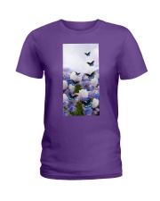 Butterfly white and blue flowers insect bug lover Ladies T-Shirt tile
