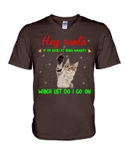 ln cat hey santa V-Neck T-Shirt tile
