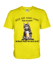 Maine Coons And Beer make me happy Gift for you V-Neck T-Shirt tile