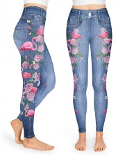 Flamingo flowers leggings High Waist Leggings front